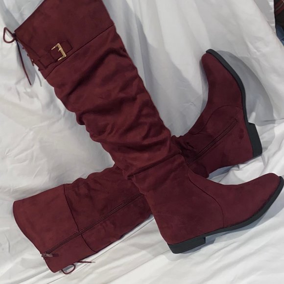 🥳🥳2xHP🥳🥳Over The Knee Vegan Brown Soft Suede Boots Women's 7.6 - Picture 2 of 11